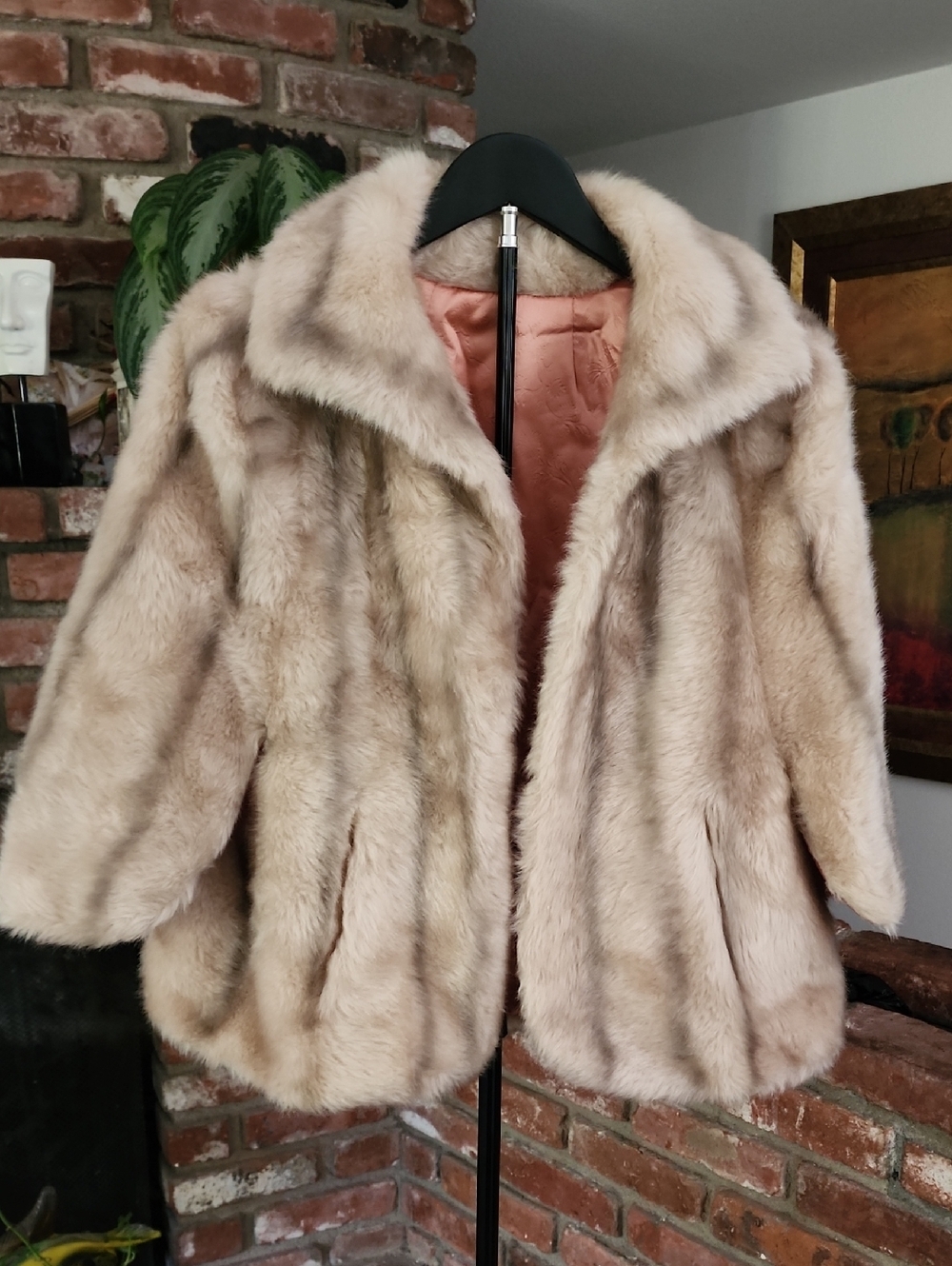 Vintage Sears Faux Fur Coat Beige Plush Glam Mob Wife Old Hollywood Jacket